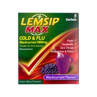 Max Cold & Flu Blackcurrant 1000mg Powder 5 Pack Lemsip